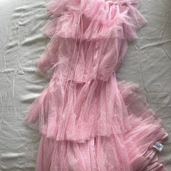 Fun & Flirty Pink tiered tool maxi dress with halter tie - Picture 4 of 6